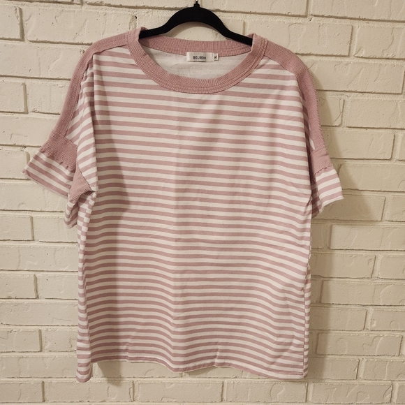 Tops - Belinda Lavwnder and White Striped T-Shirt